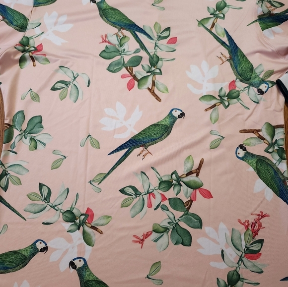 Albatros Partner Mens Performance Golf Polos Size Large Pink Green Birds Parrot - Picture 10 of 11